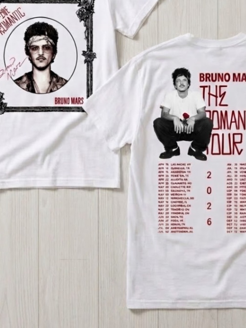 Bruno Mars The Romantic Tour White Graphic Tee